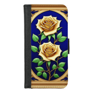 Elegant Stained Glass Window With Golden Rose iPhone 8/7 Wallet Case