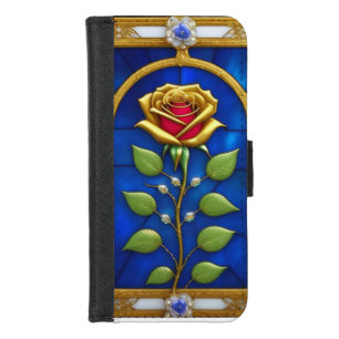 Elegant Stained Glass Window With Golden Rose iPhone 8/7 Wallet Case