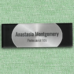 Elegant Stainless Steel Silver Oval Black Text Name Tag