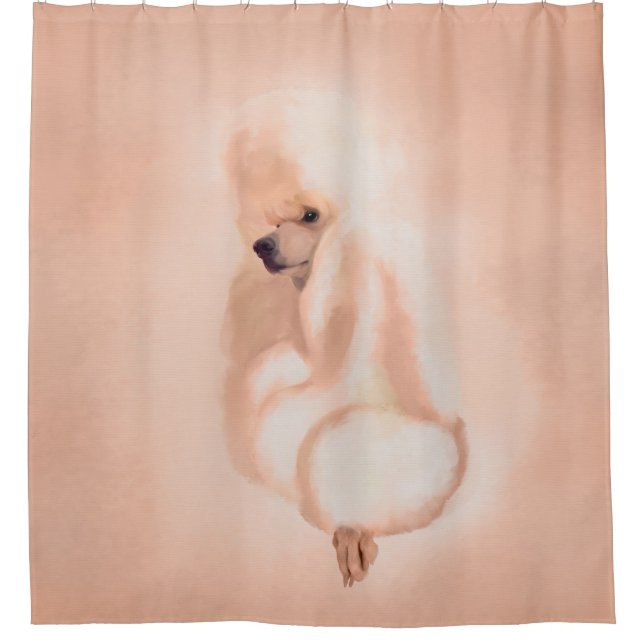 Elegant Standard White Poodle Mixed Media Shower Curtain (Front)