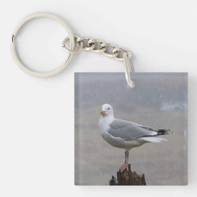 Elegant Standing Seagull Unique Coastal  Keychain (Front)