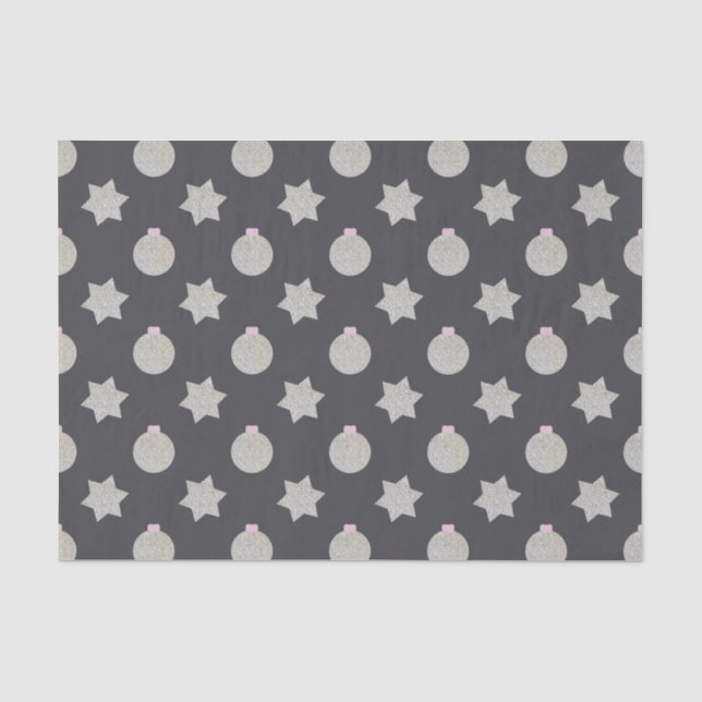 Elegant Star and Christmas Bauble Silver and Black Tissue Paper (Front)