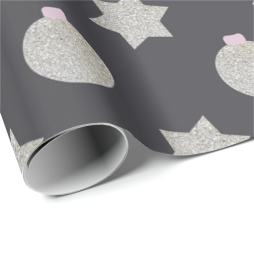 Elegant Star and Christmas Bauble Silver and Black Wrapping Paper
