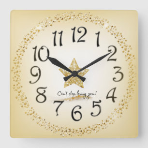 elegant star and golden stones square wall clock