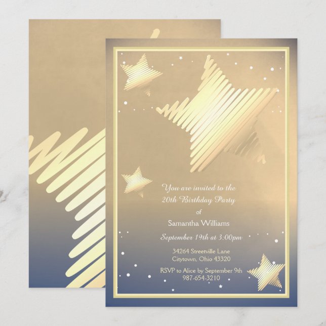Elegant Star Birthday Invitation (Front/Back)