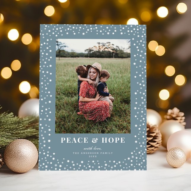 Elegant Star Frame Deep Dusty Blue One Photo Holiday Card (Creator Uploaded)
