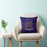 Elegant Star of David Hanukkah Pillow<br><div class="desc">Elegant Star of David Hanukkah Pillow | Chag Sameach Menorah Design Celebrate the Festival of Lights with this elegant Hanukkah pillow featuring a golden Star of David and menorah on a rich blue background. The “Chag Sameach” greeting adds a meaningful, traditional touch to your Hanukkah décor. Personalize it with your...</div>