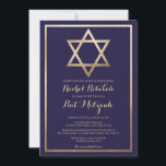 Elegant Star of David: Modern Bat Mitzvah Invitation<br><div class="desc">Celebrate your child's special day with our modern and elegant bat mitzvah invitation. The design features a faux printed gold foil Star of David and border, set against a simple navy blue background adorned with ornate cursive typography. This chic, pretty, minimalist, and regal invitation is the perfect choice for commemorating...</div>