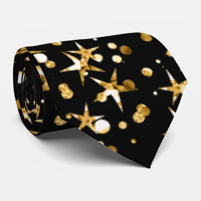 elegant star pattern black neck tie (Rolled)
