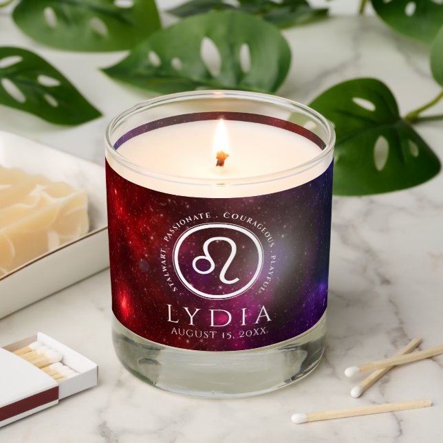 Elegant Starfield Leo Lion Western Zodiac Scented Candle (Lit)