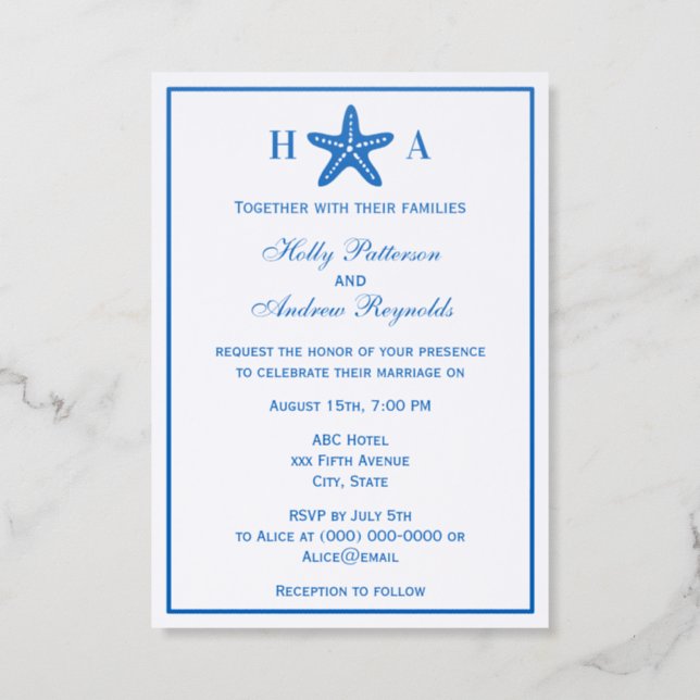 Elegant Starfish #1 Theme Wedding Invitation (Front)