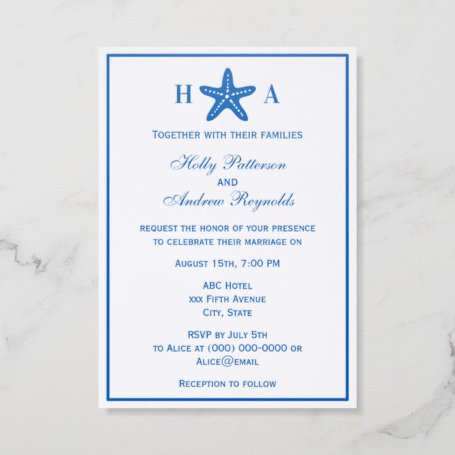 Elegant Starfish #1 Theme Wedding Invitation (Front)