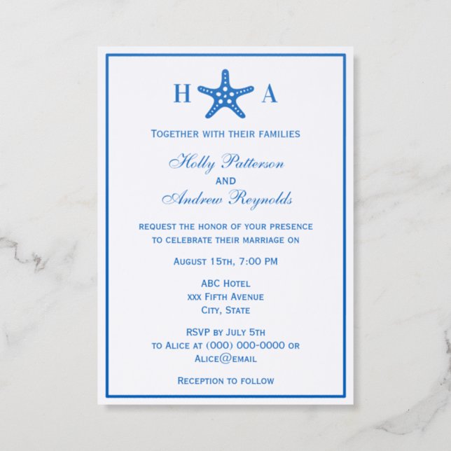 Elegant Starfish #2 Theme Wedding Invitation (Front)