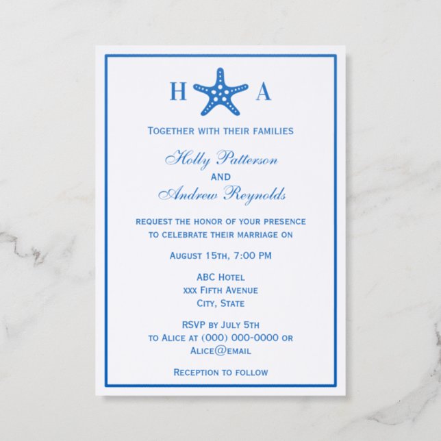 Elegant Starfish #2 Theme Wedding Invitation (Front)