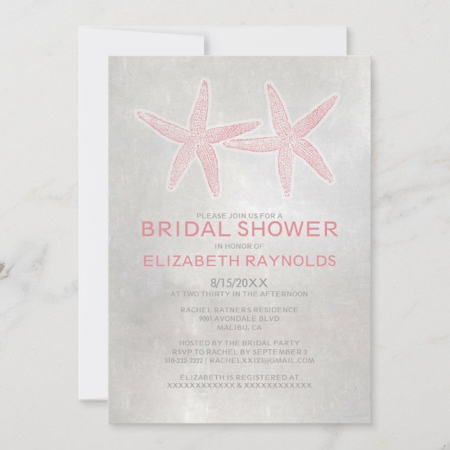 Elegant Starfish Beach Bridal Shower Invitations (Front)