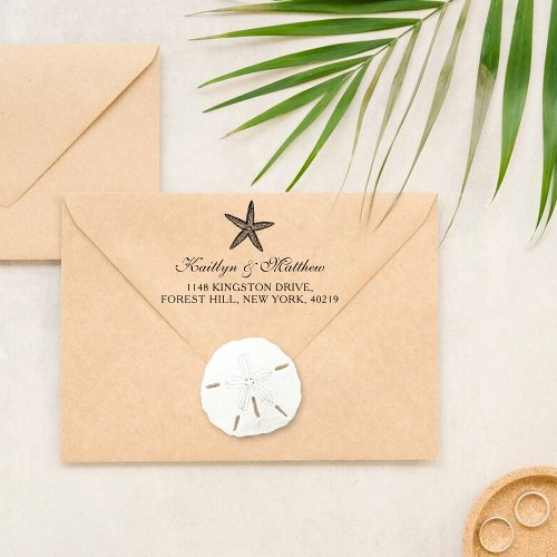 Elegant Starfish Beach Wedding Return Address Self_inking Stamp