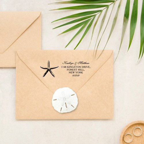 Elegant Starfish Beach Wedding Return Address Self_inking Stamp