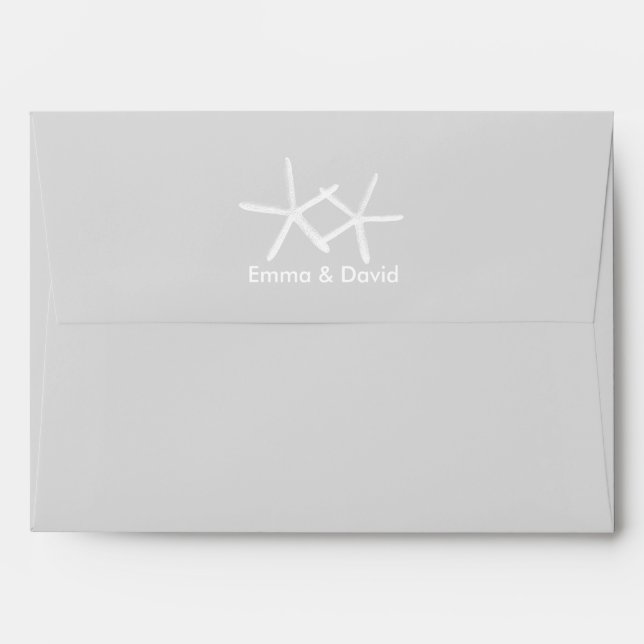 Elegant Starfish Beach Wedding Silver Envelope (Back (Top Flap))
