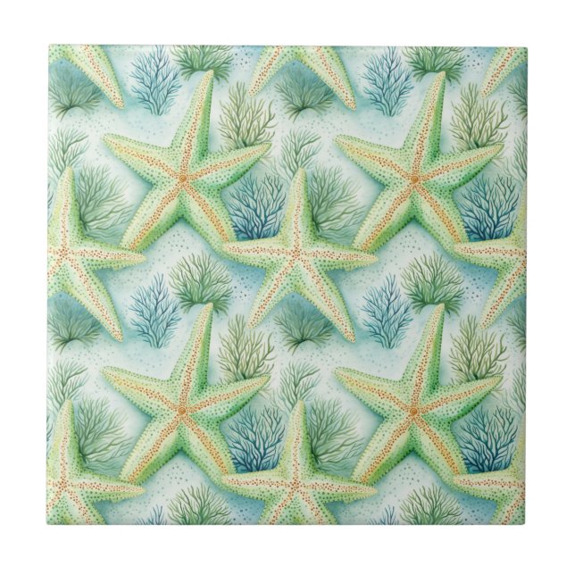 Elegant Starfish - Coastal Decor, Ocean Nautical Ceramic Tile (Front)