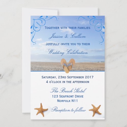 Elegant Starfish  Flip Flops Beach Wedding Invitation