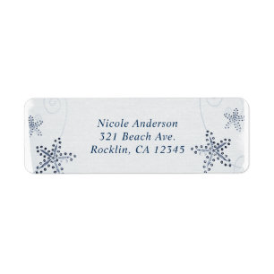 Elegant Starfish & Sequins Blue Beach Invitation Label