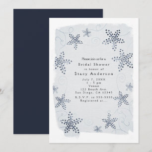 Elegant Starfish & Sequins Blue Beach Invitations