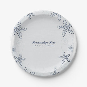 Elegant Starfish & Sequins Blue Beach Party Paper Plates