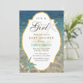 Elegant Starfish Tropical Beach Girl Baby Shower Invitation (Standing Front)