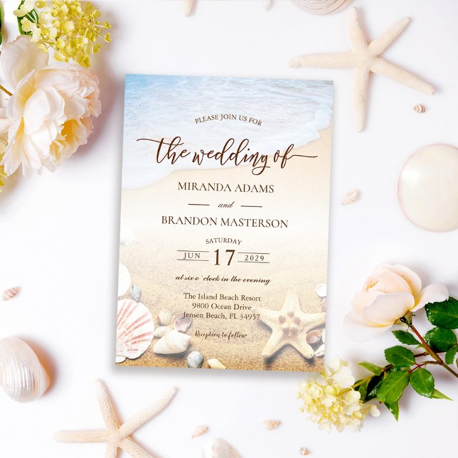 Elegant Starfish Tropical Beach Wedding Invitation (Creator Uploaded)