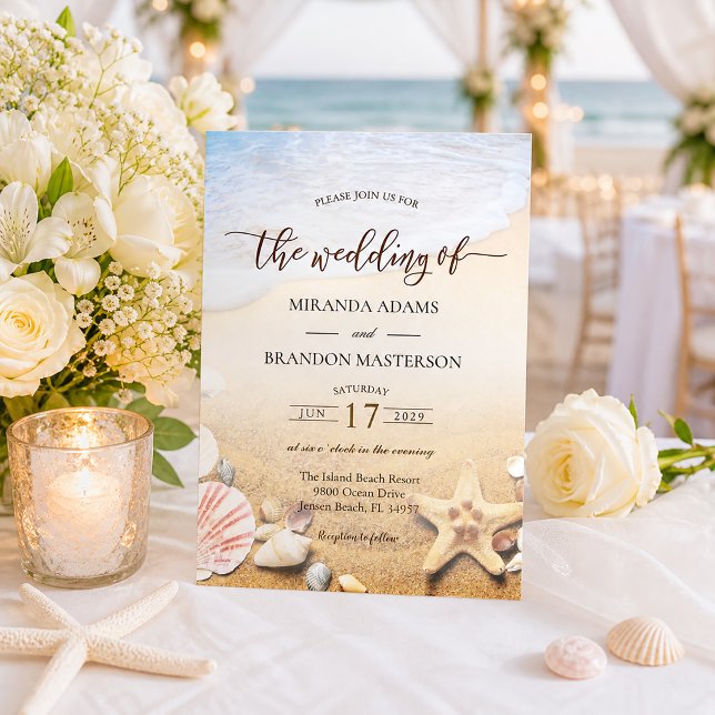 Elegant Starfish Tropical Beach Wedding Invitation (Creator Uploaded)