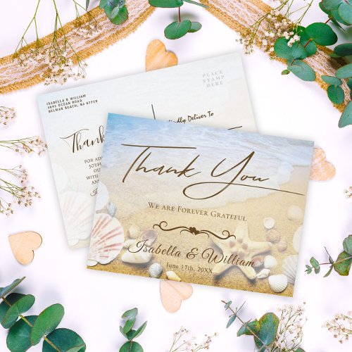 Elegant Starfish Tropical Beach Wedding Thank You Postcard