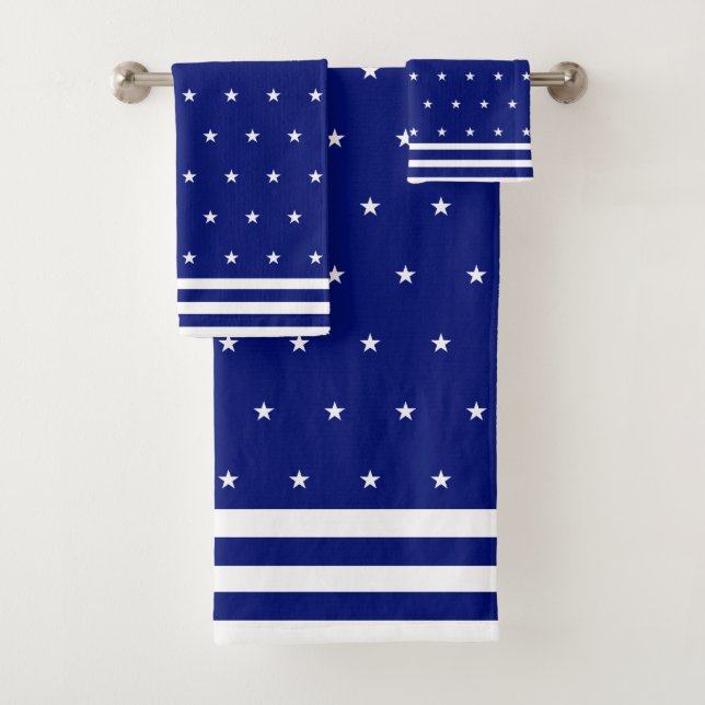 Elegant Starry Blue & White Bath Towel Set (Insitu)