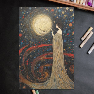 Elegant Starry Night Art Nouveau Decoupage Wrapping Paper Sheets