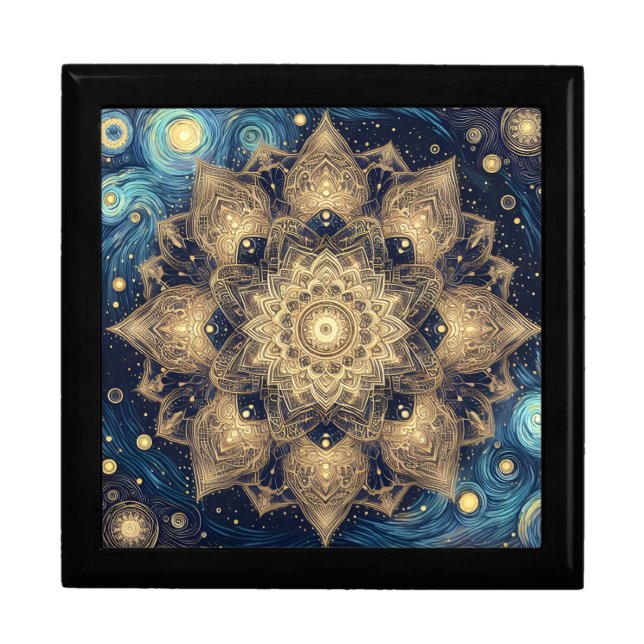 Elegant Starry Night Gold Floral Mandala Van Gogh  Gift Box (Front)