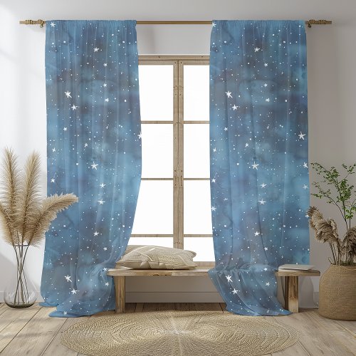 Elegant Starry Night Watercolor  Dreamy  Sheer Curtains