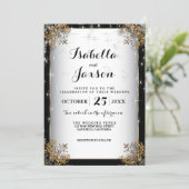 Elegant Starry Night Wedding in Black and Gold Invitation (Standing Front)