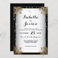 Elegant Starry Night Wedding in Black and Gold Invitation