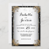 Elegant Starry Night Wedding in Black and Gold Invitation (Front)