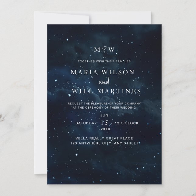 Elegant Starry night Wedding invitation Modern  (Front)