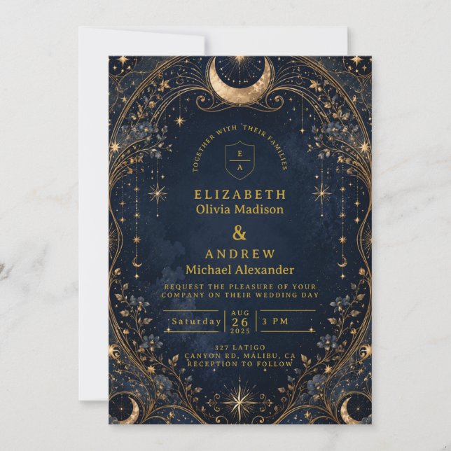 Elegant Starry Nights Celestial Wedding Invitation (Front)
