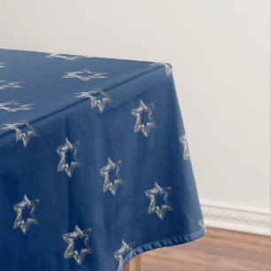 Elegant Starry Pattern Faux Silver Stars Blue Tablecloth