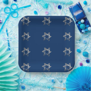 Elegant Starry Pattern Stars Silver Gray Blue Paper Plates