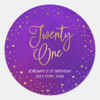 Elegant Starry Purple Watercolor 21st Birthday Classic Round Sticker