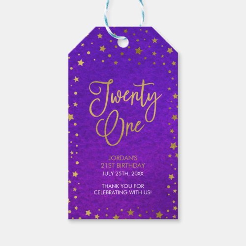 Elegant Starry Purple Watercolor 21st Birthday Gift Tags