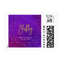 Elegant Starry Purple Watercolor 50th Birthday Postage