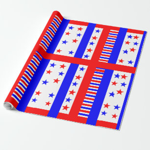 Elegant Stars and Stripes Pattern USA Flag Colors Wrapping Paper