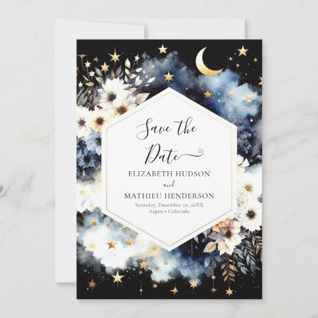 Elegant Stars Celestial Wedding Save The Date (Front)
