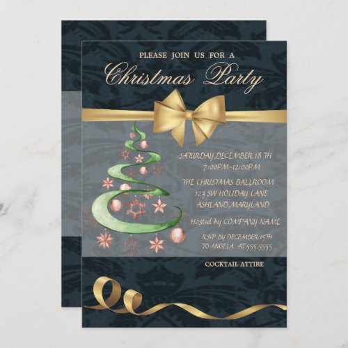 Elegant Stars Christmas TreeBallsBow Christmas  Invitation