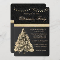 Elegant Stars Christmas Tree,Black,Christmas Party Invitation