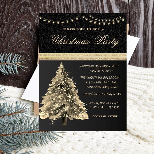 Elegant Stars Christmas Tree,Black,Christmas Party Invitation (Creator Uploaded)